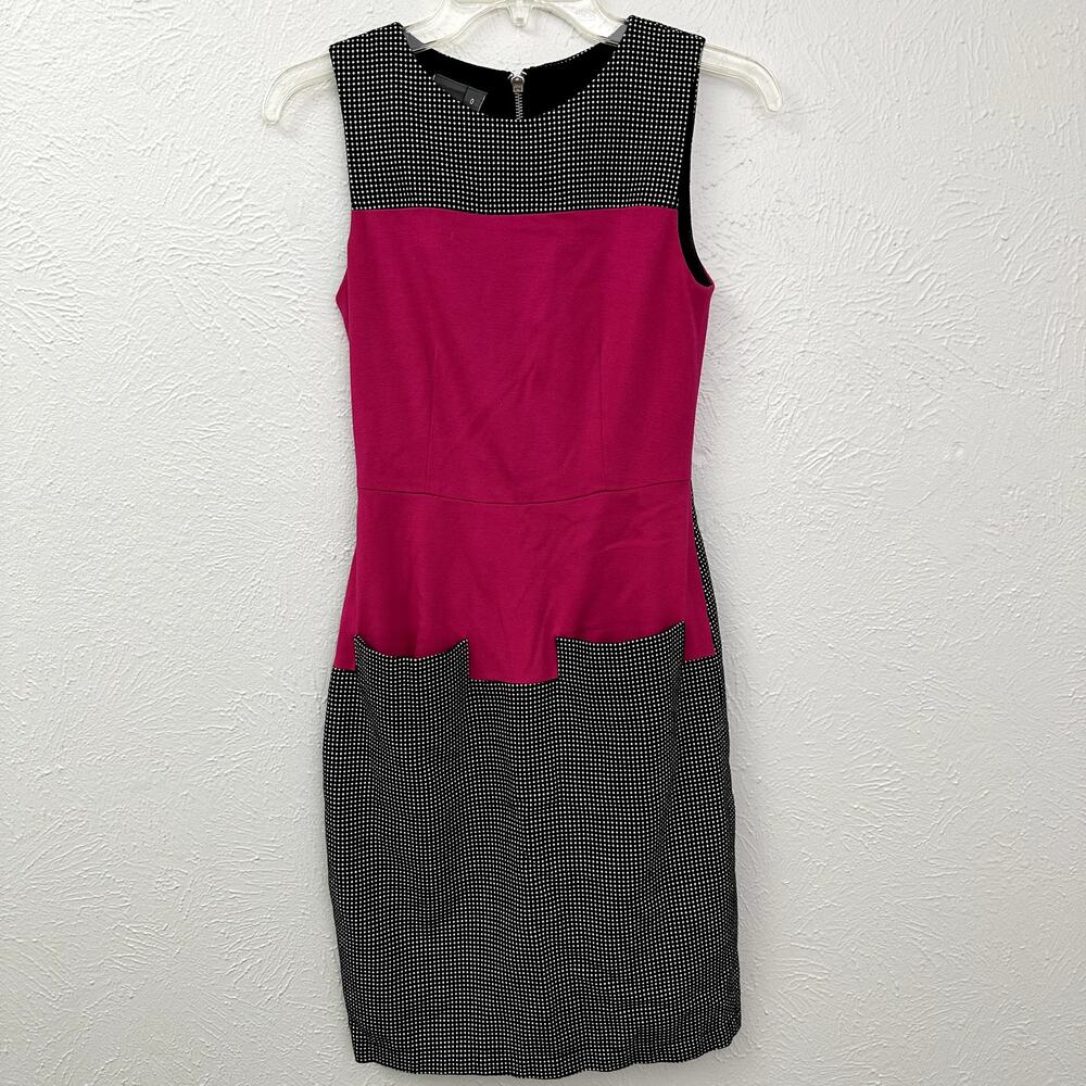 Muse Black and White Dotted Sleeveless Sheath Dress with Pink Color Pop